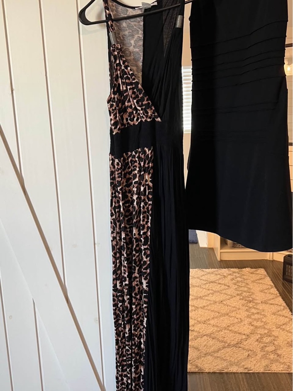 Black Maxi Dress with Leopard Print Panel
